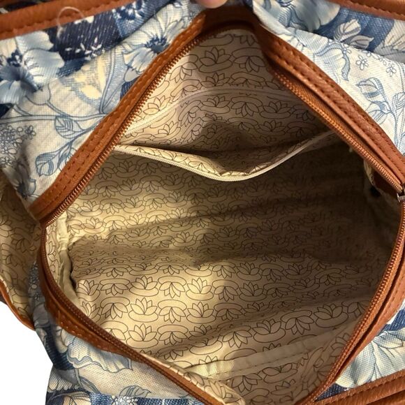 Lily Bloom Blue and White Floral Print. Brown Straps And Trim. Silver Hardware - Picture 7 of 10